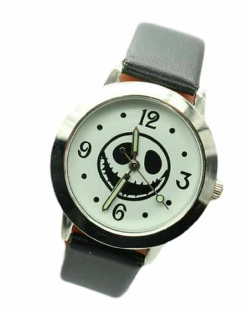 Nightmare Before Christmas Jack Skellington Face Black Leather Band Wrist Watch