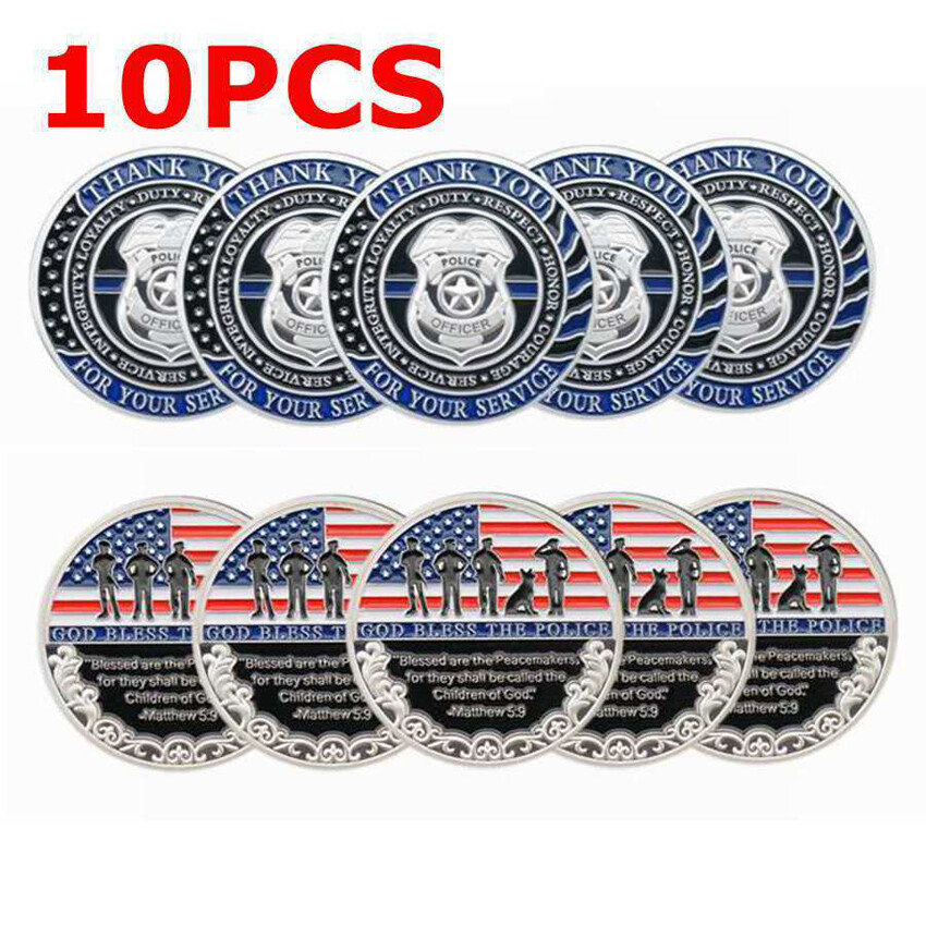 10pcs God Bless Coin The Police Challenge Coins Thank You For Your Service