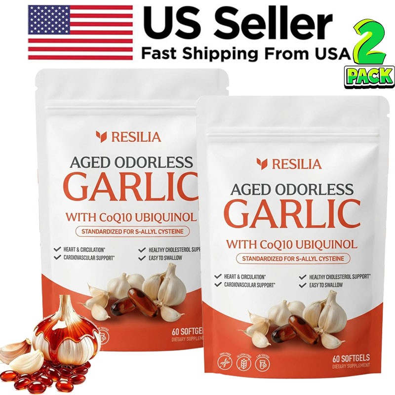 2x Resilia Garlic Extract 600mg Softgels (60 Count) Odorless Aged Garlic Extra