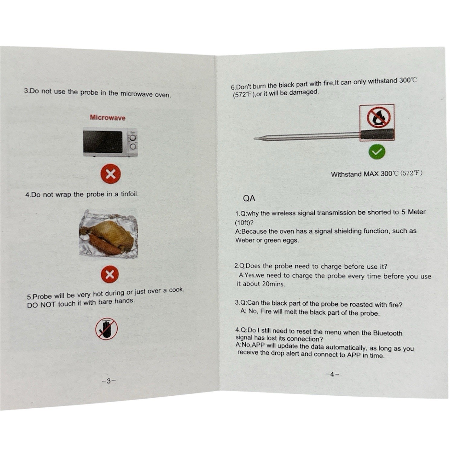 Wireless Bluetooth Meat Thermometer Rechargeable Smart BBQ Grill Oven Probe