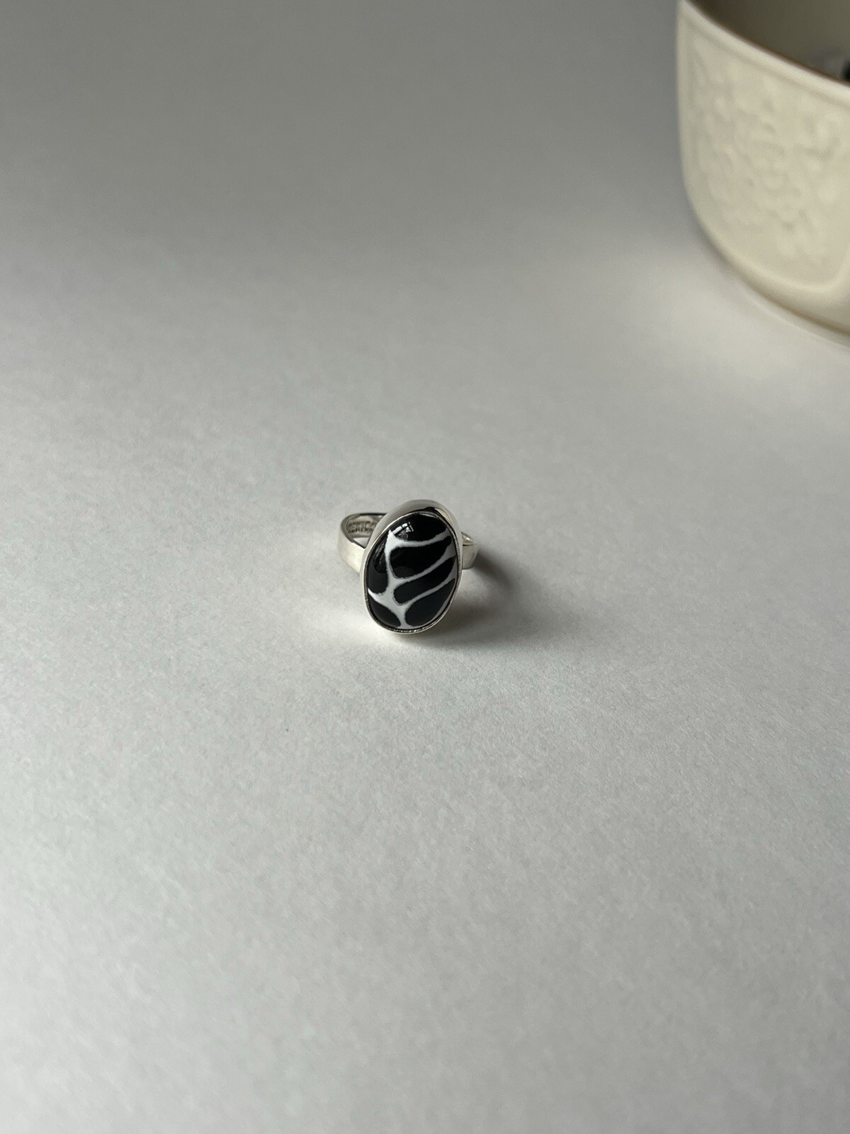 Black & White Talavera Ring 925 Sterling Silver Adjustable Artisan