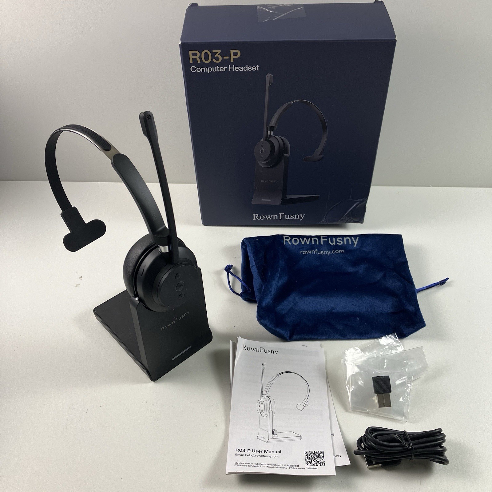 Rownfusny Bluetooth Headsets Wireless w Mic for Work Noise Reduction