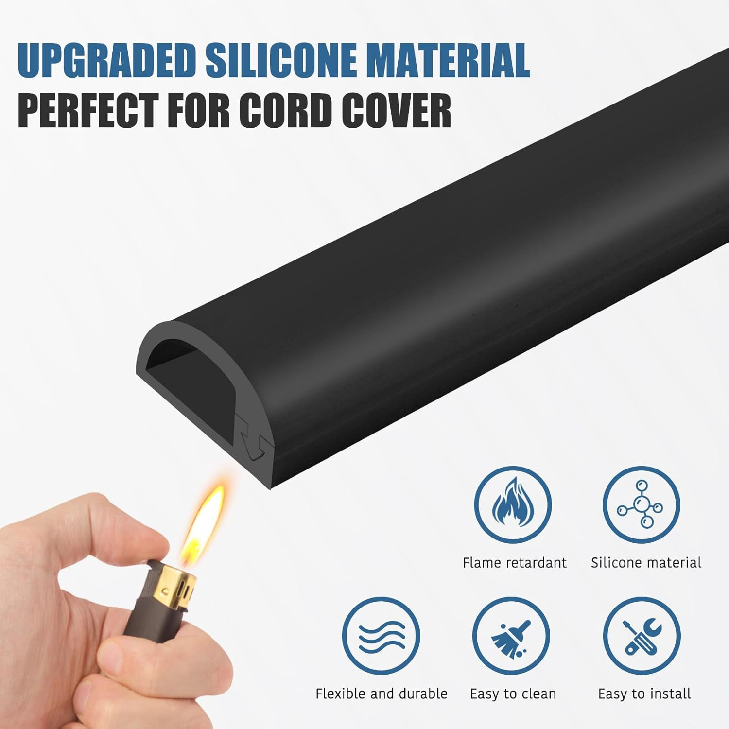 Silicone Wall Wire Hider, Side Open Wire Covers for Cords on Wall, 10FT Self-Adh