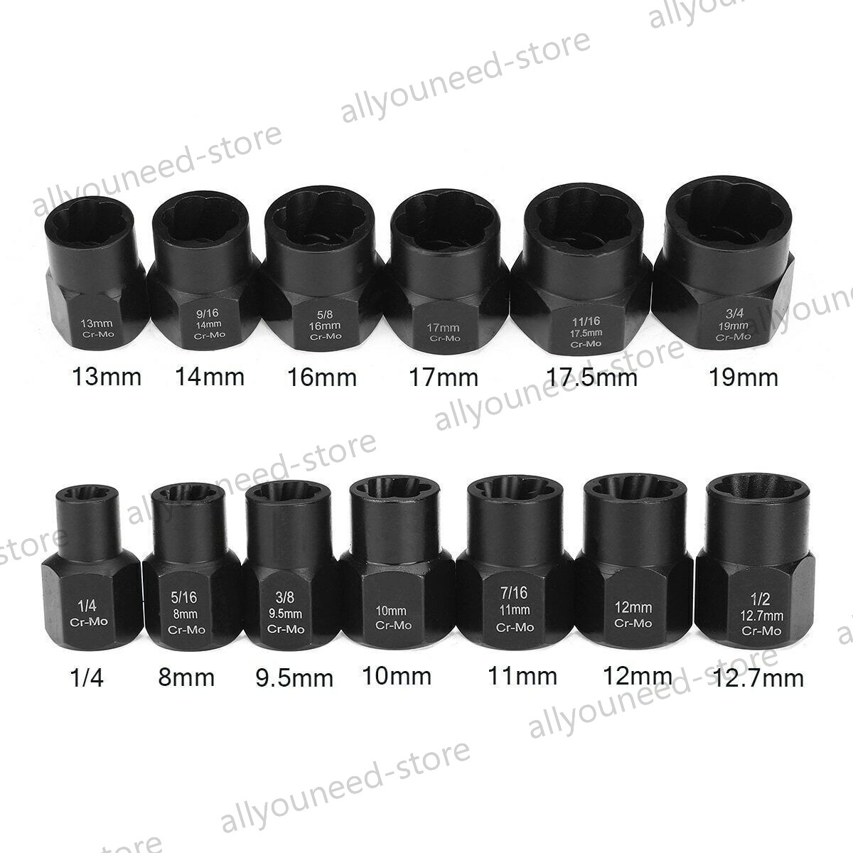 Impact Bolt Extractor Set Nut Remover Set Stripped Extraction Socket Tool 13PCS
