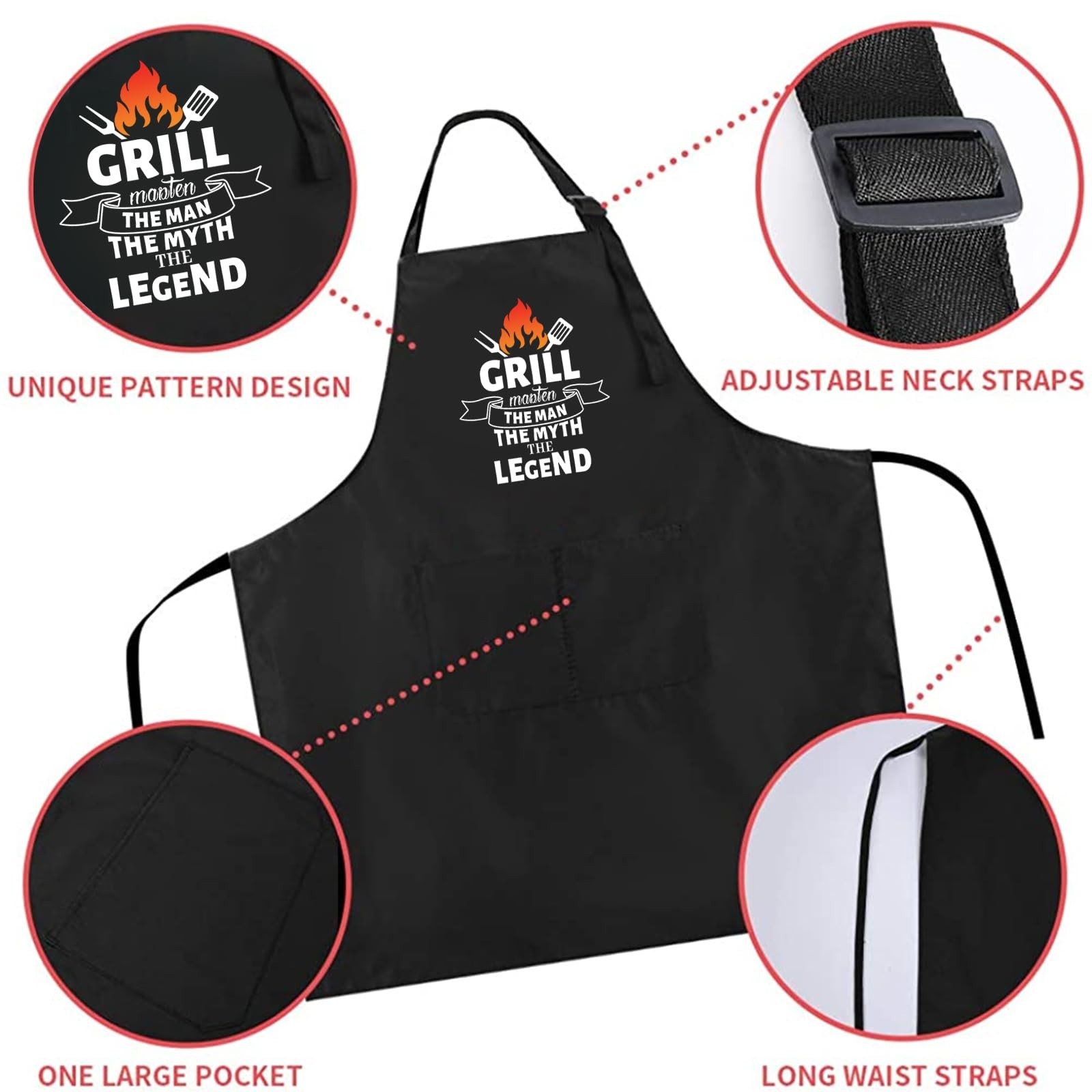 Funny Black Chef Aprons for Men Adjustable BBQ Grill Kitchen Cooking Aprons w...