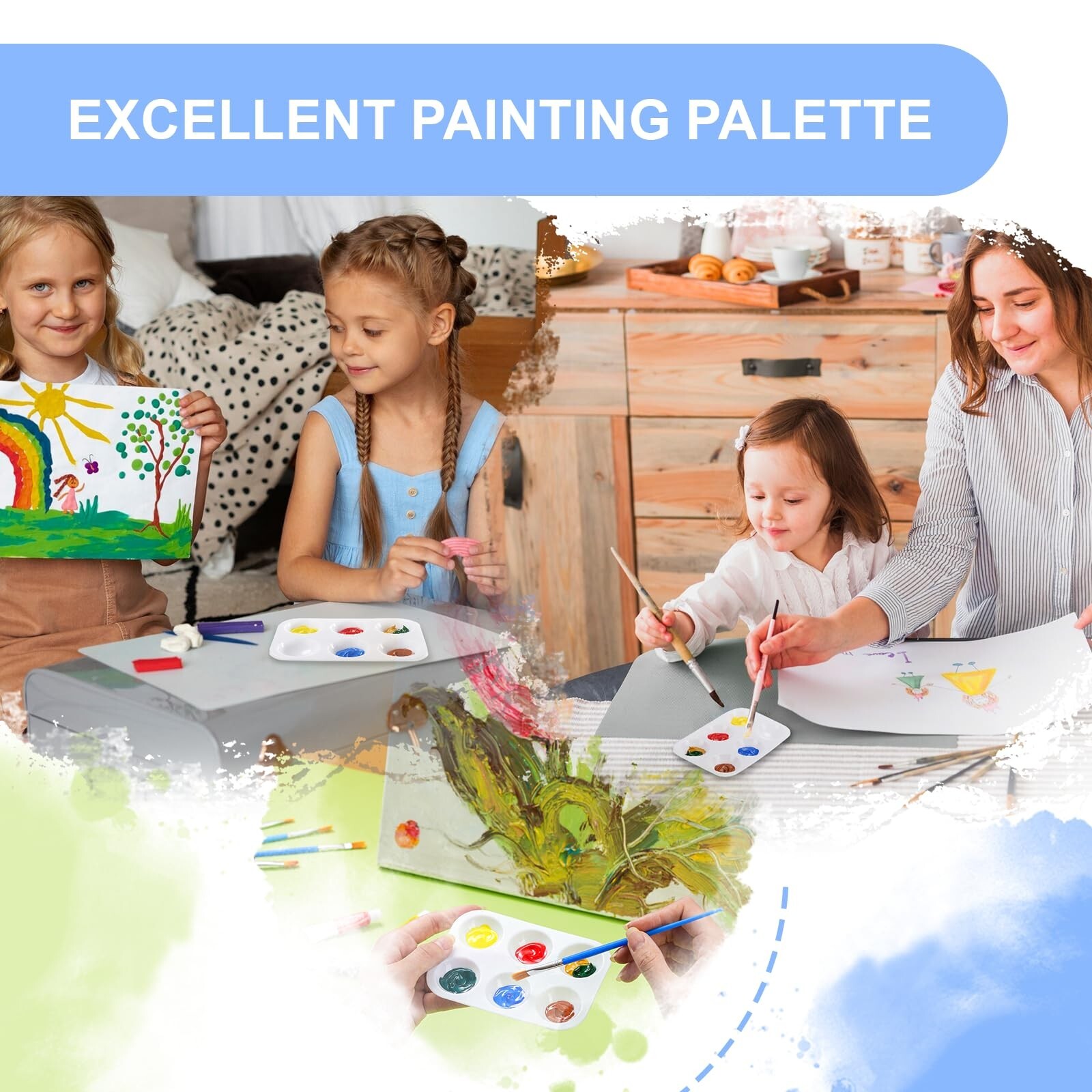 32 PCS Paint Tray Palette, White Plastic Paint Pallets, 6 Well Rectangular Pa...