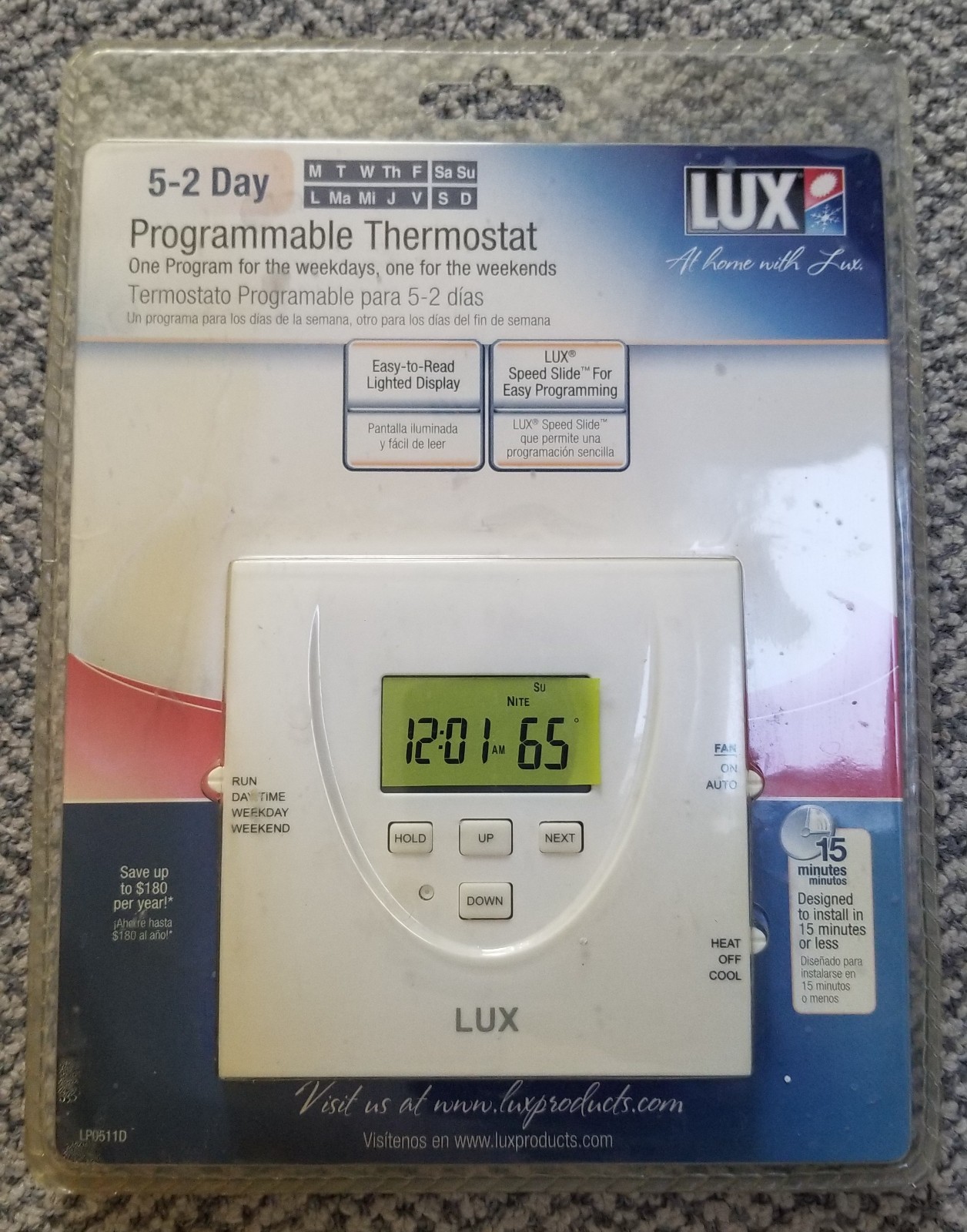 Lux LP0511D 5/2 Day Programmable Thermostat White Digital Display New Sealed