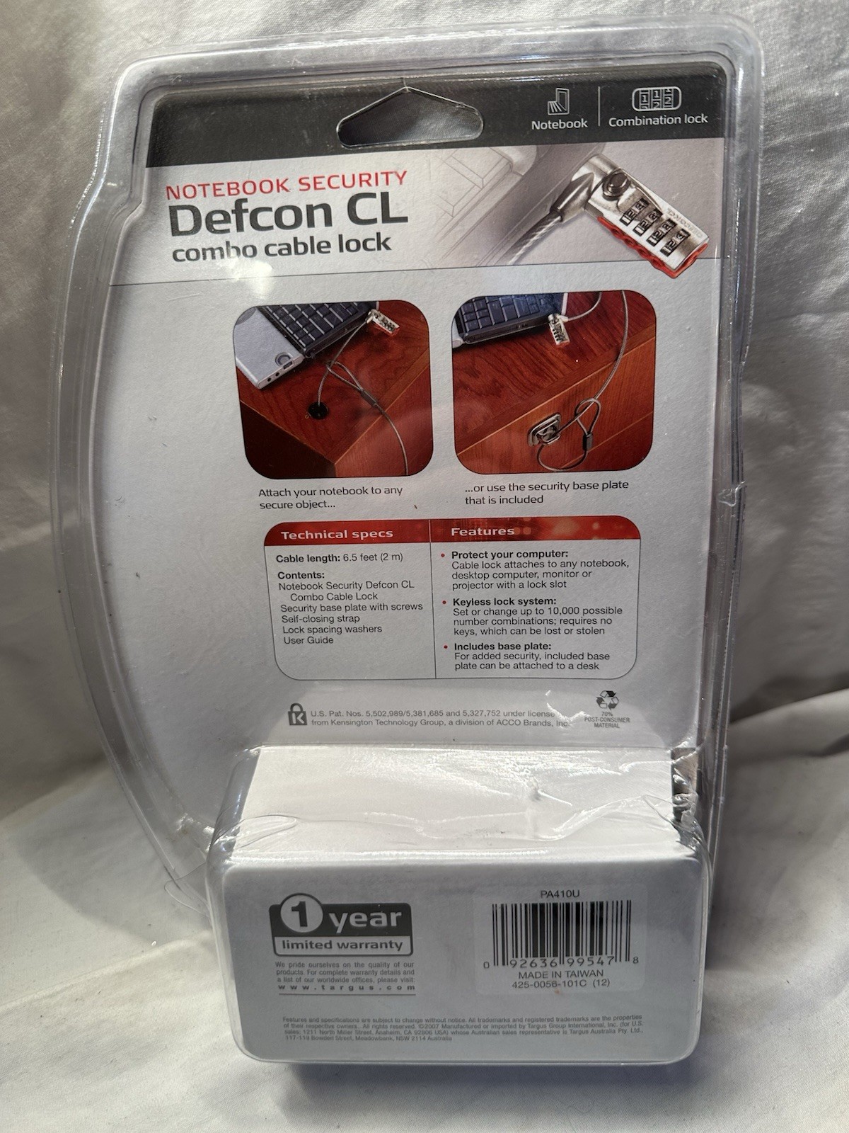 Targus Notebook Security DEFCON CL Serialized Combo Cable Lock Model: PA410U