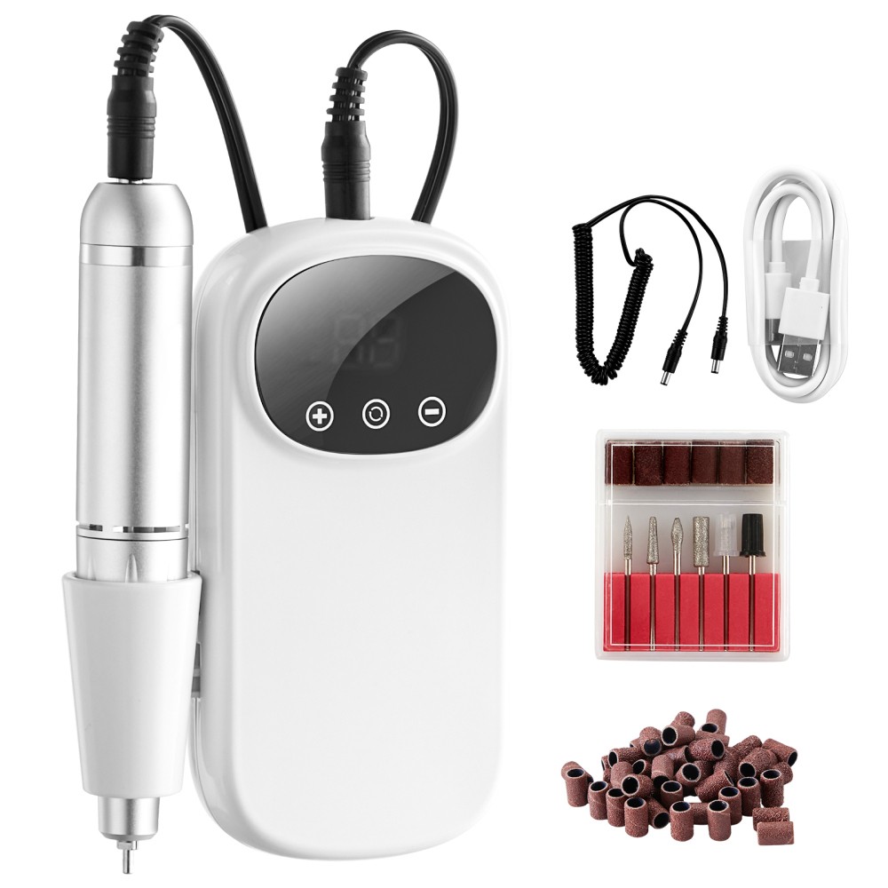 Cordless Nail Drill 35000RPM Manicure Pedicure Tool with LCD 6 Bits 50 Bands