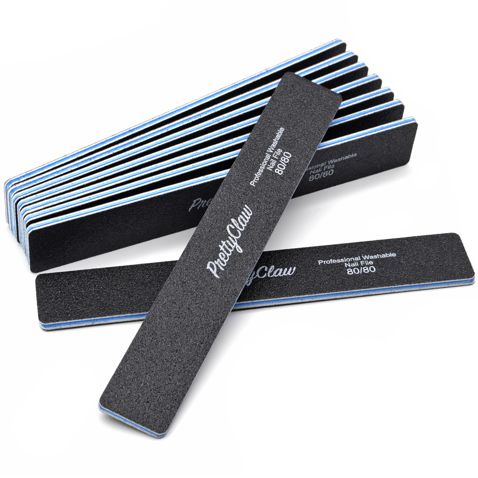 10pc Professional Nail Files Acrylic File Rectangle Black Jumbo File 80/80 Grit
