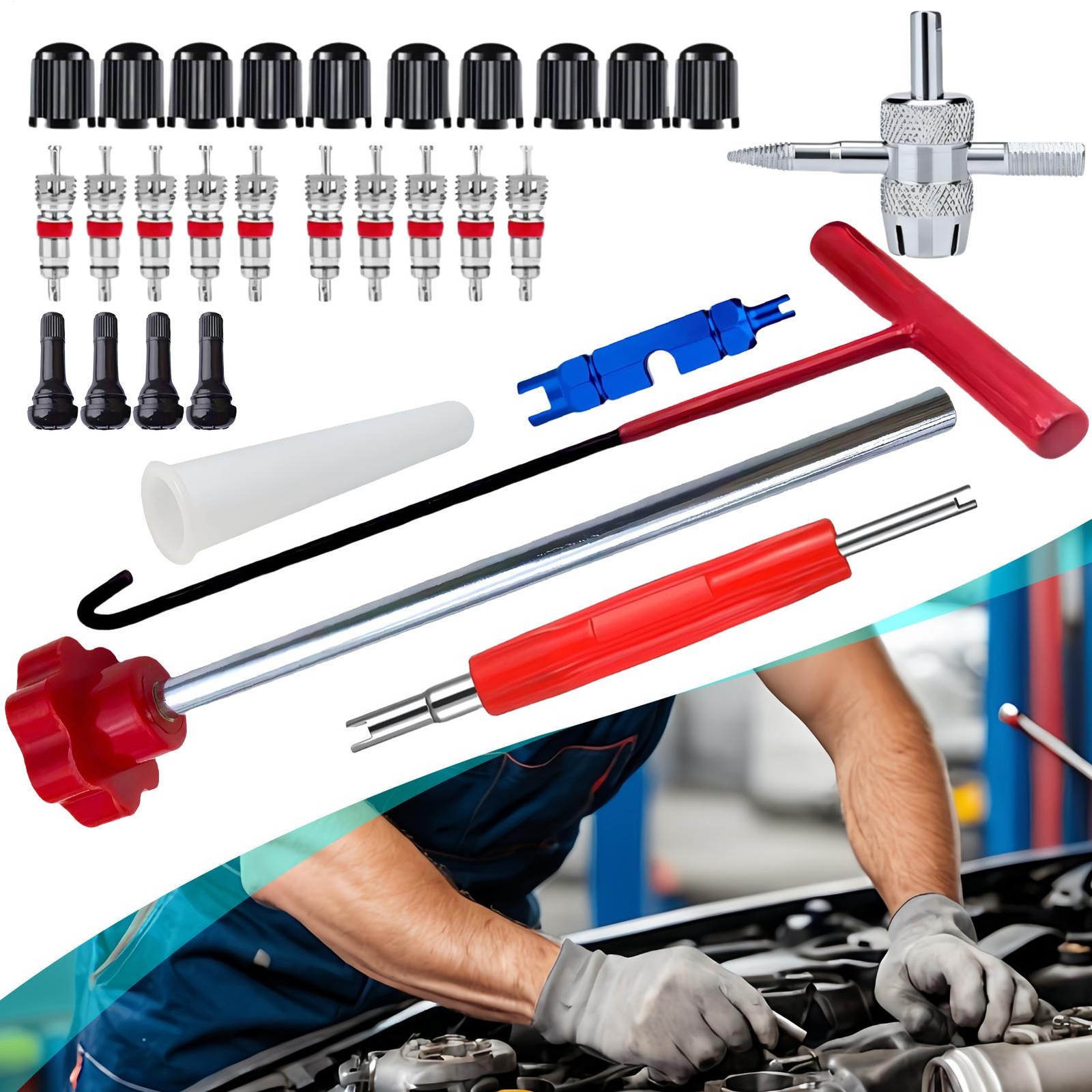 30Pcs Valve Stem Tool Kit Tire Installer Tool Valve Remover Tool Quick Change