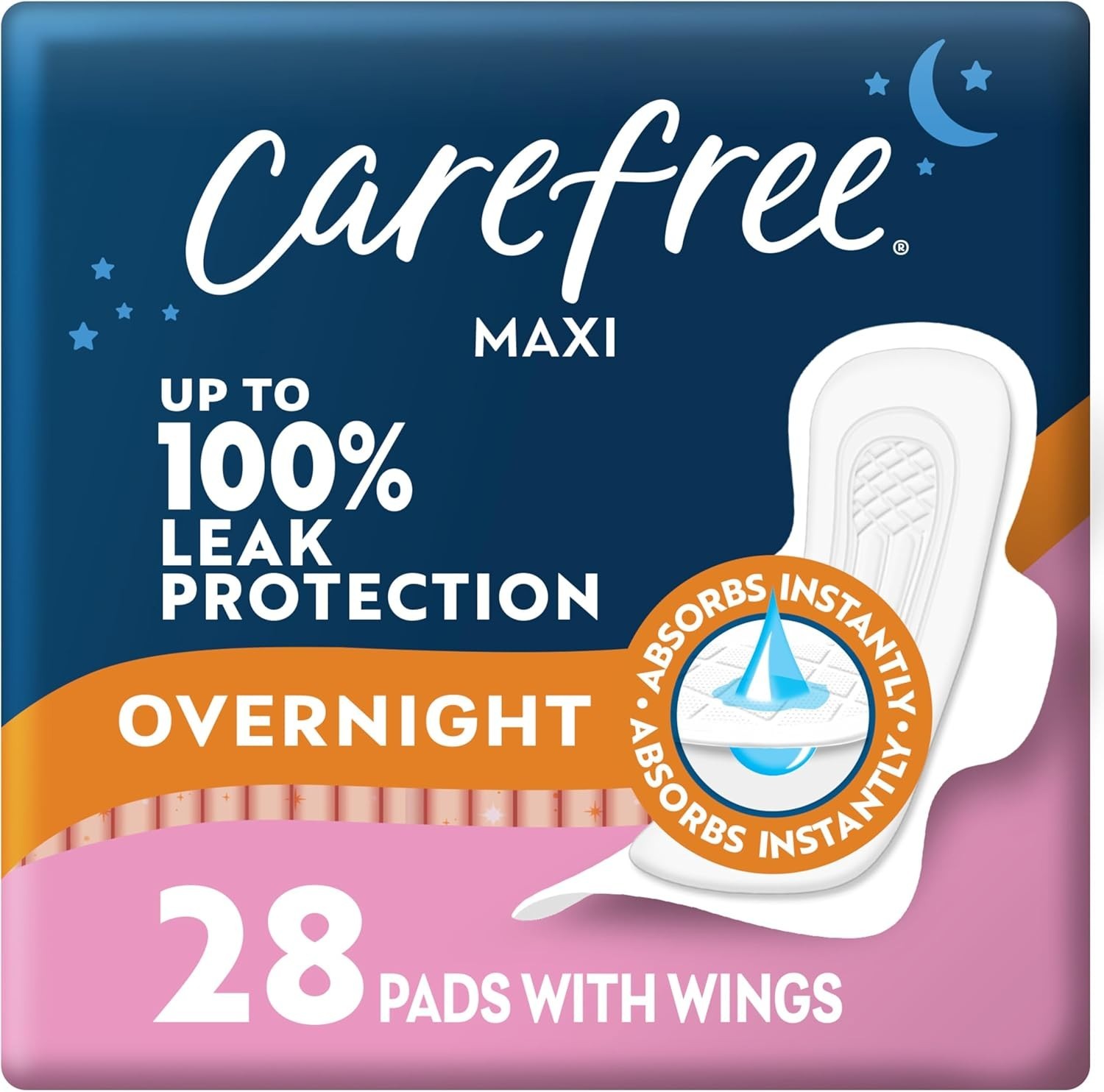 Carefree Maxi Pads for Women, Overnight Pads With Wings, 28ct | Carefree Pads, F