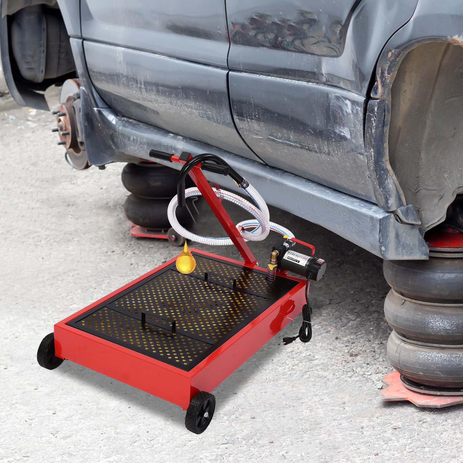 17Gallon Portable Oil Drain with Pump Truck Oil Drain Low Profile Oil Change Pan