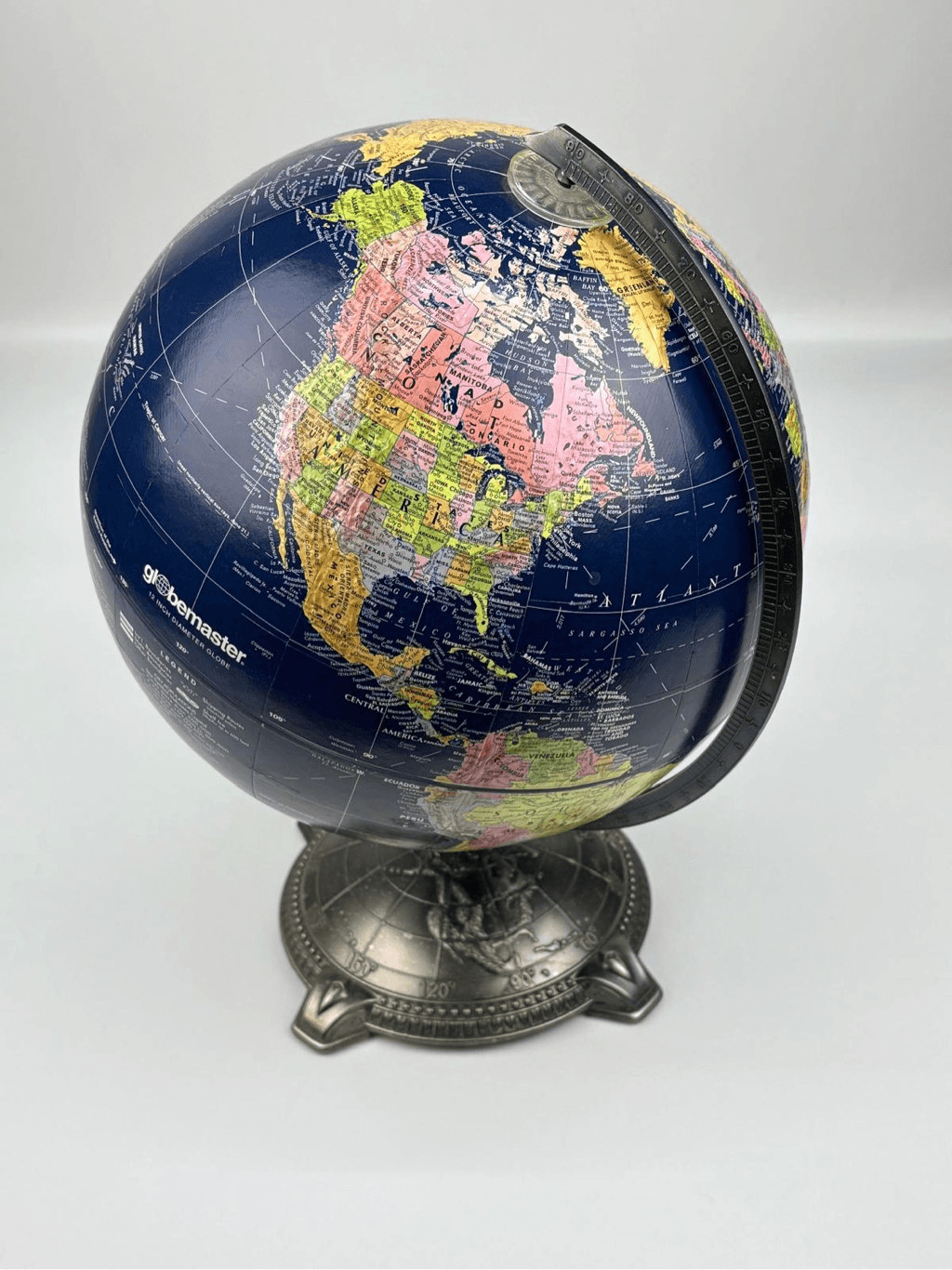 Globemaster Replogle World Globe Raised Relief Blue 12" Diameter w/ Metal Base