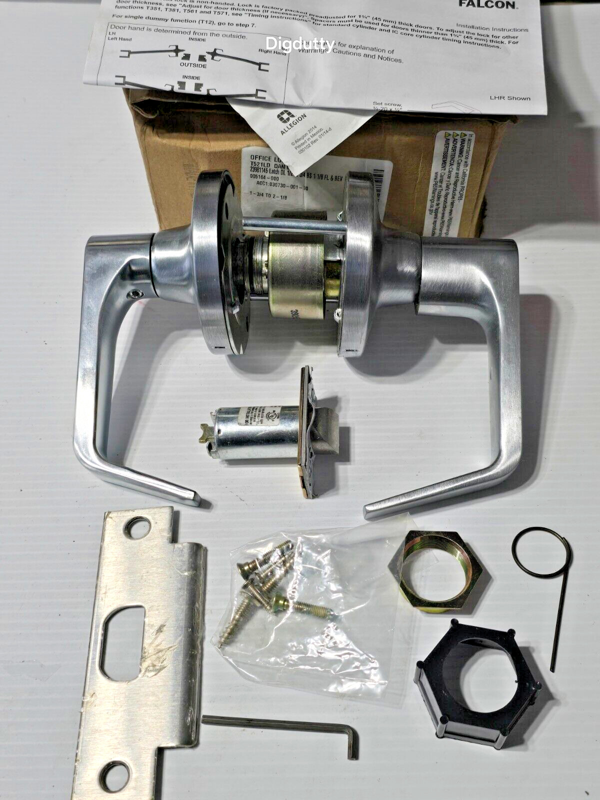 Falcon T521LD DAN 626 OFFICE LOCK, T-Series EXTRA Heavy Duty, LH/RH Satin Chrome