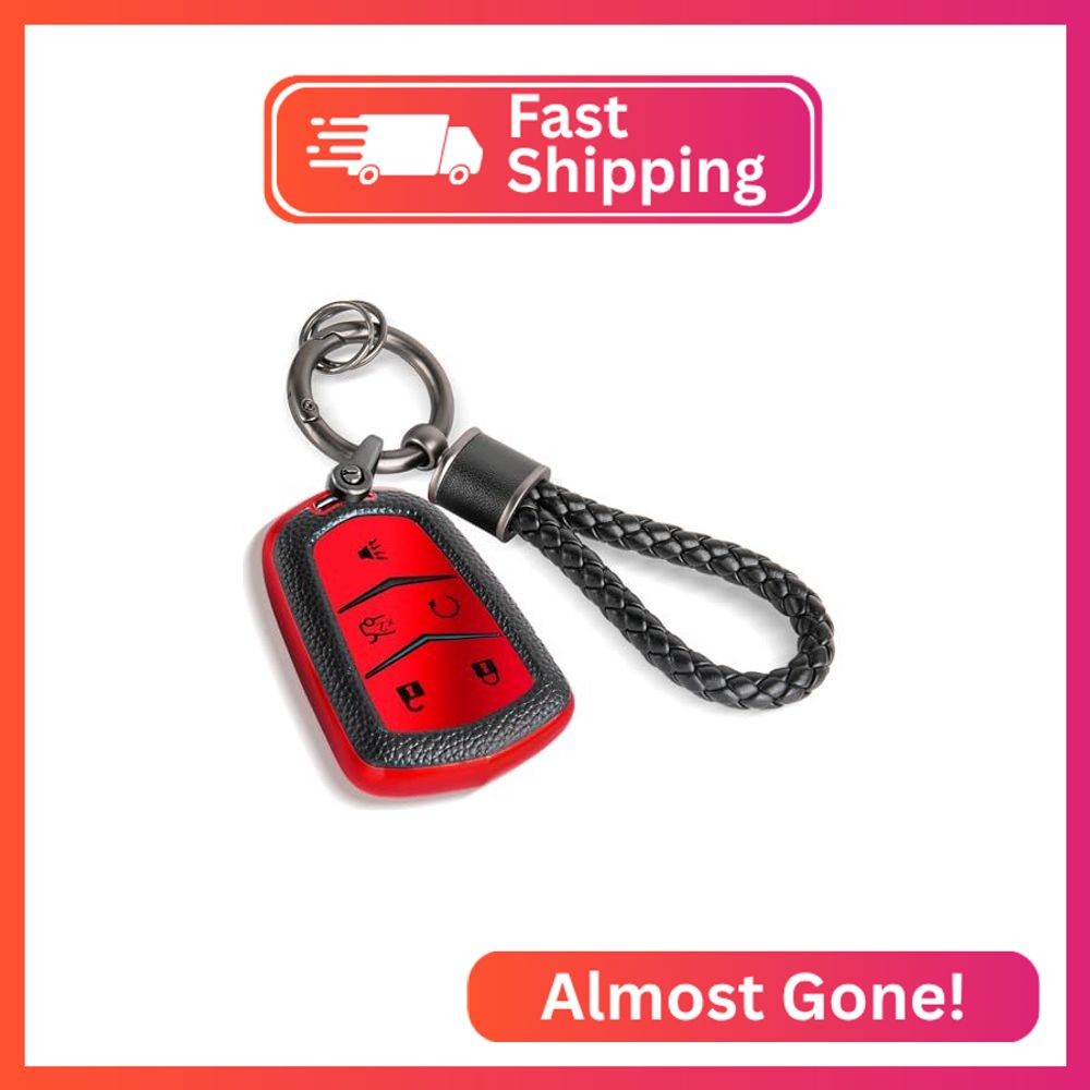 CTRINEWS for Cadillac Key Fob Cover with Metal Braided Rope Keychain, Upgraded S