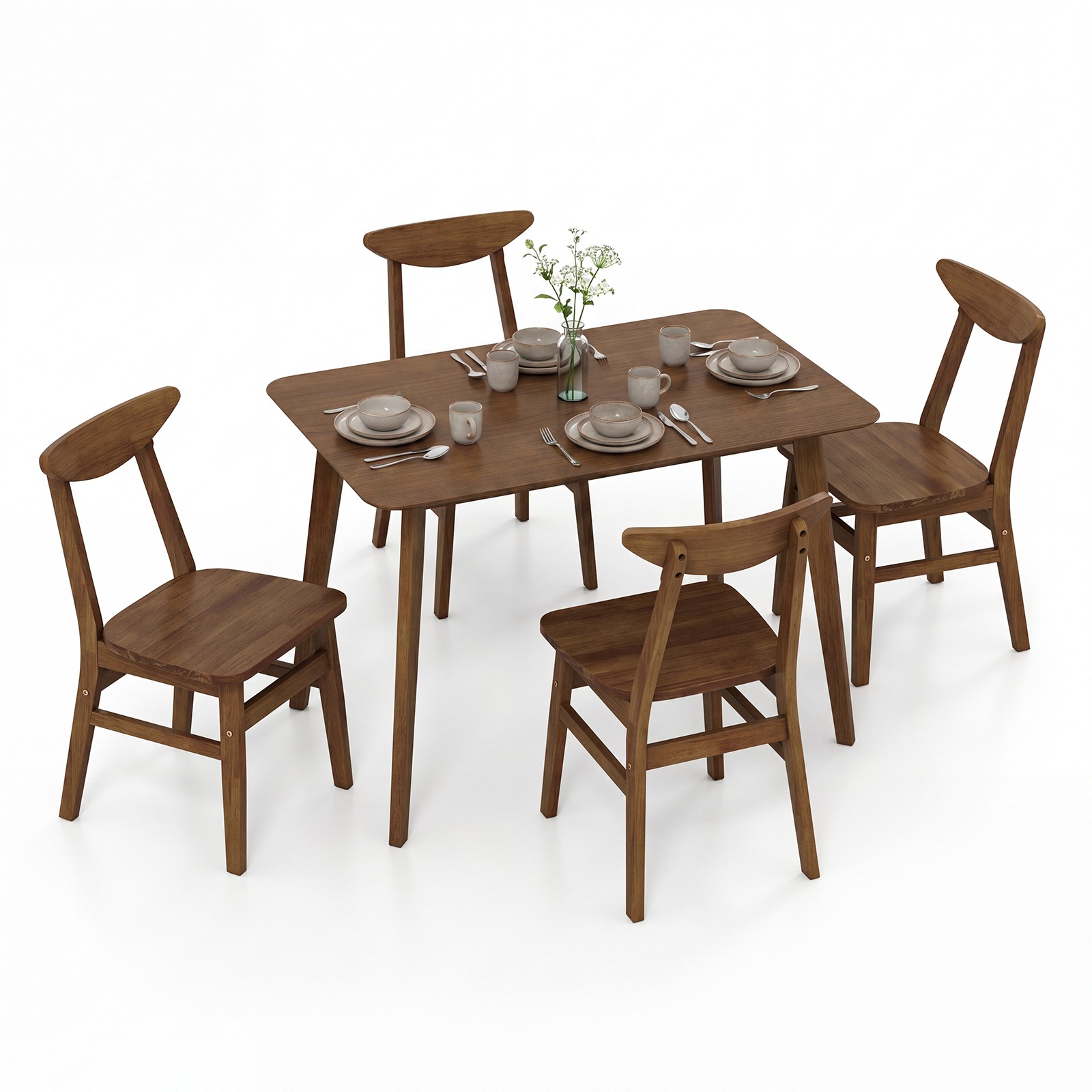 5PCS Solid Wood Dining Table Set, Mid Century Kitchen Table and Chairs Set for 4
