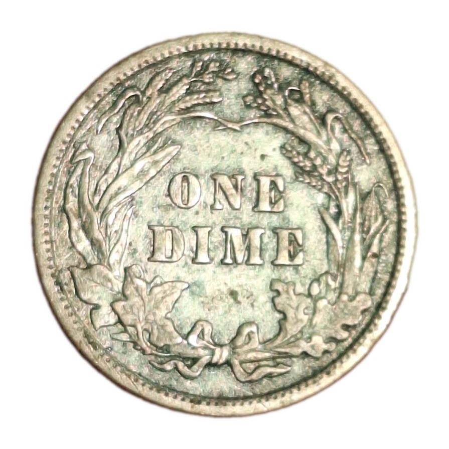 1908 Barber Silver Dime Nice XF Details Spotty/Slightly Green Surface