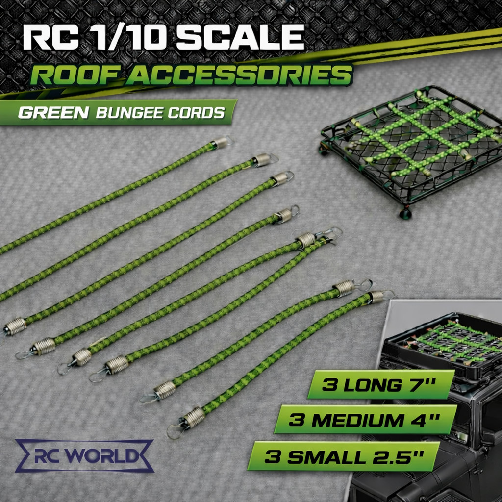 RC Truck 1/10 Scale Roof Rack Accessories BUNGEE CORDS Set For Crawlers -GREEN-