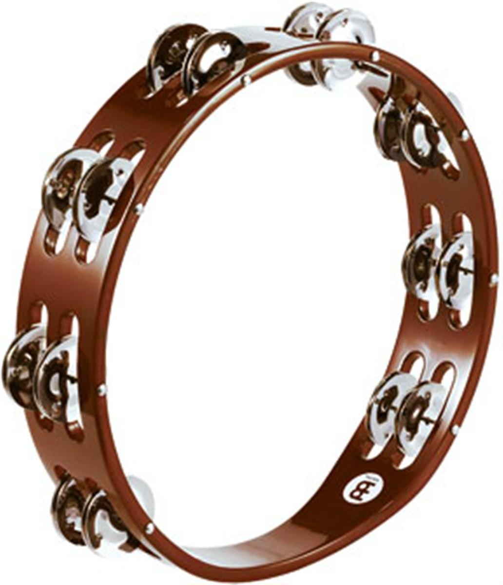 Meinl Wood Tambourine Steel Jingles, 2 Rows, African Brown