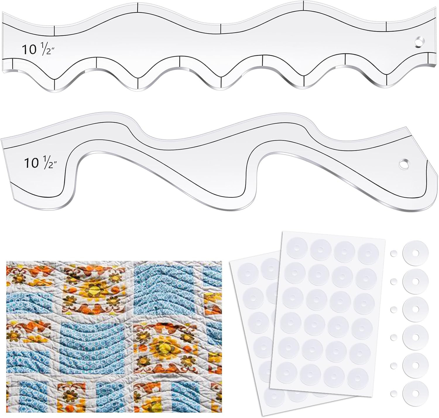 2 Pcs Free Motion Quilting Templates Waves Acrylic Quilting Rulers for Machine F