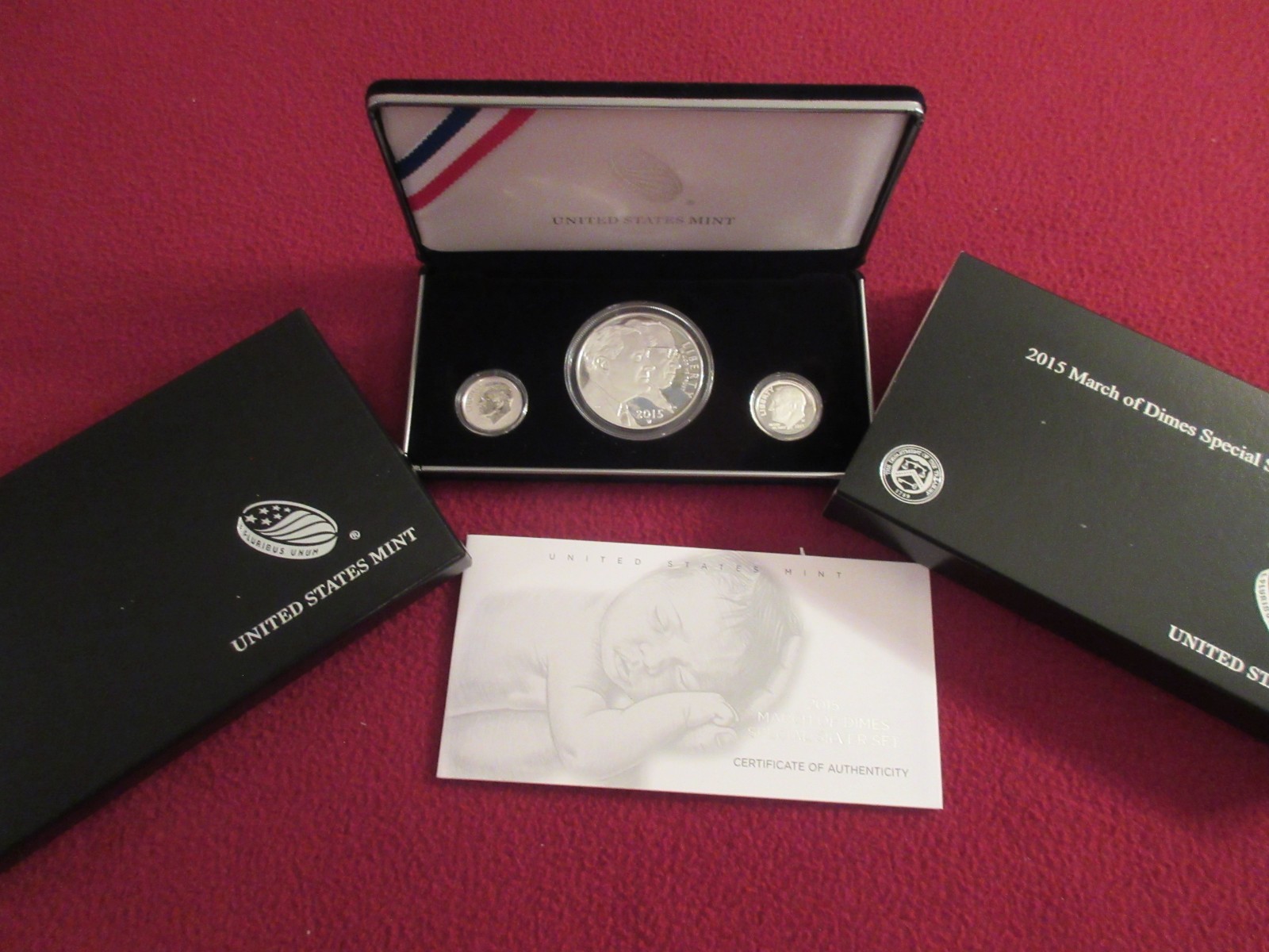 2015 MARCH OF DIMES SPECIAL SILVER SET W PROOF P REVERSE DIME & W DOLLAR