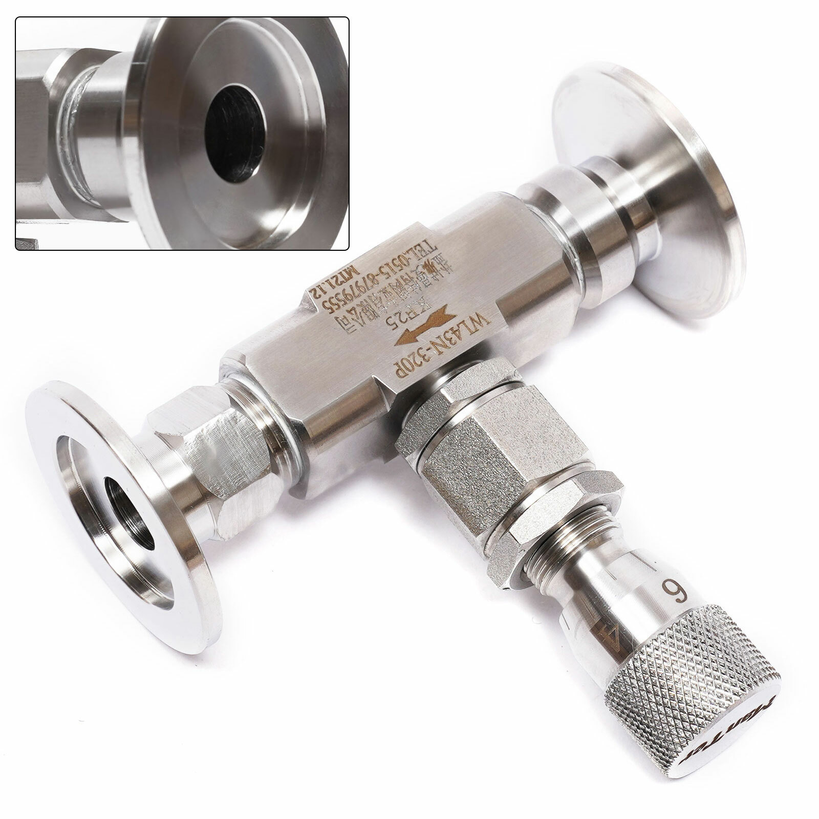 304 Stainless Steel Valve KF25 High Vacuum Metering Valve Bellows Sealed Valve
