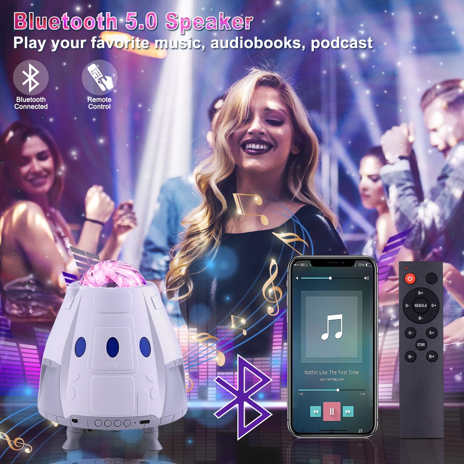 Star Space Capsule Galaxy Projector for Bedroom Bluetooth Music Speaker