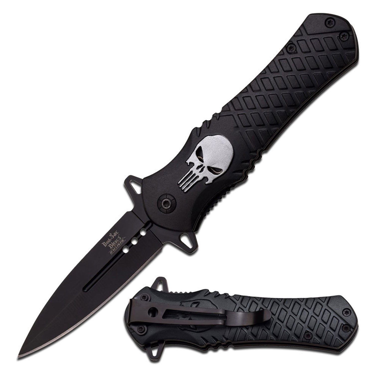 Dark Side Blades Spring Assisted Knife-Aluminum Handle w/Punisher & Pocket Clip