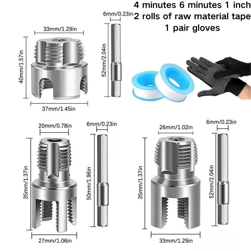 10Pcs PVCPipe Threader Kit 1/2" 3/4" 1" NPT  Integrated Internal & External Pipe