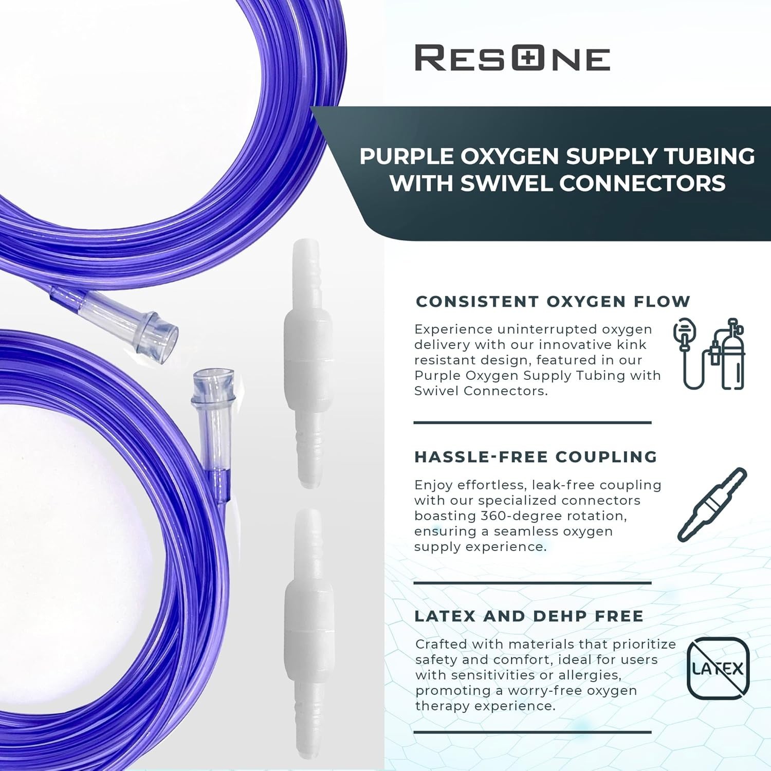 2Pk 25Ft Oxygen Supply Tubing - Swivel Connectors, Crush Resistant - 360 Degree