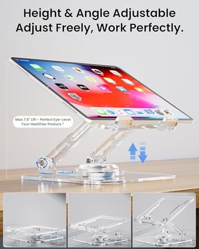 Laptop Stand Clear Acrylic 360 Rotating Adjustable Foldable Desk Riser for