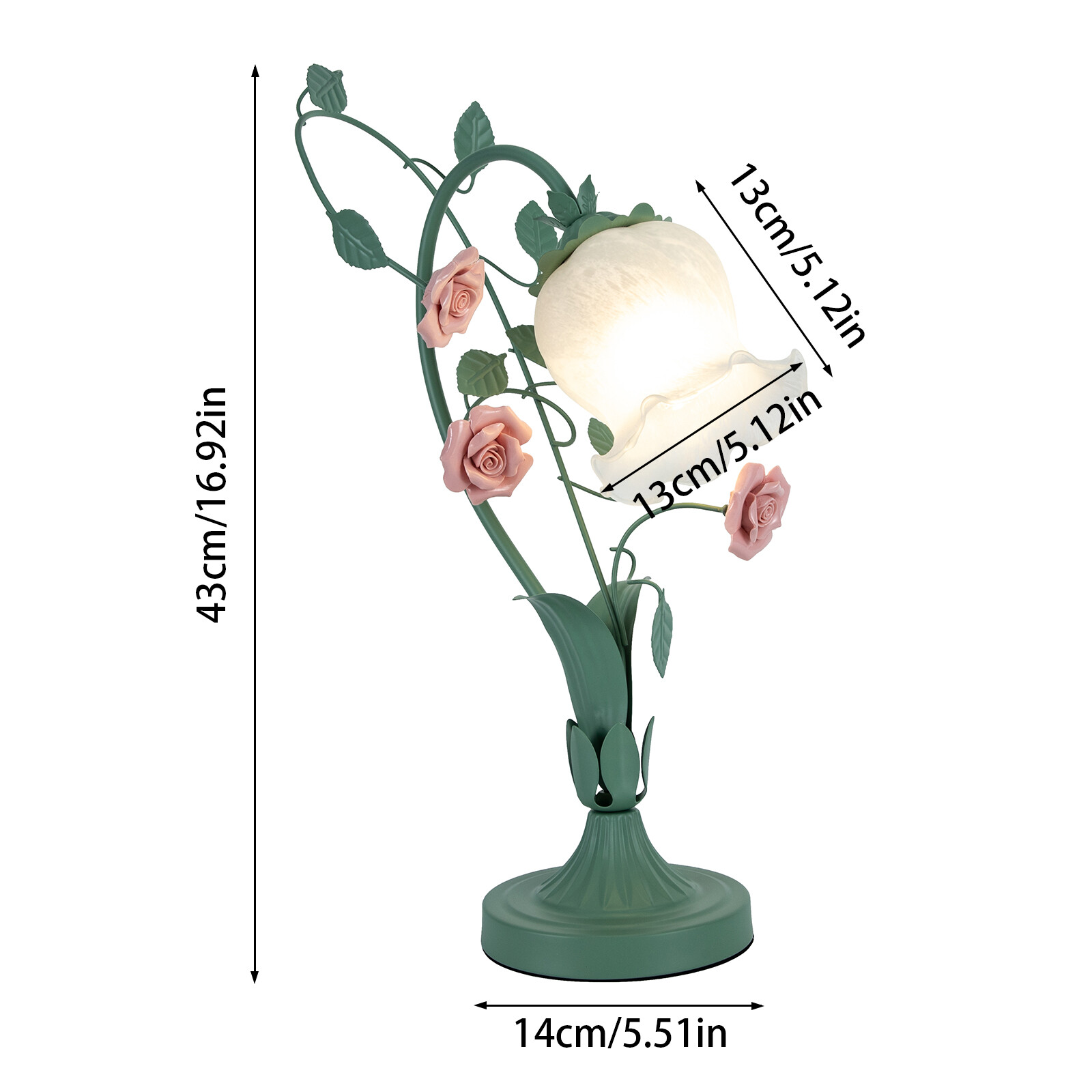 Flower Glass Table Lamp Desk Night Light Home Decor w/5.12" Wide Glass Lampshade
