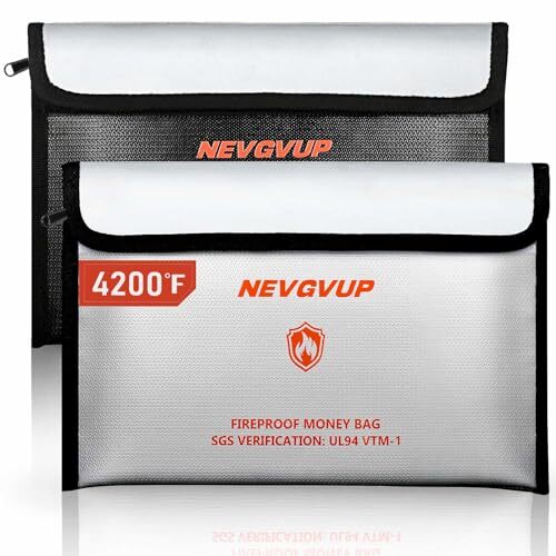 4200°F Fireproof Money Bag for Cash -Heat Insulated 9.8 x 6.5" Fireproof Docu...