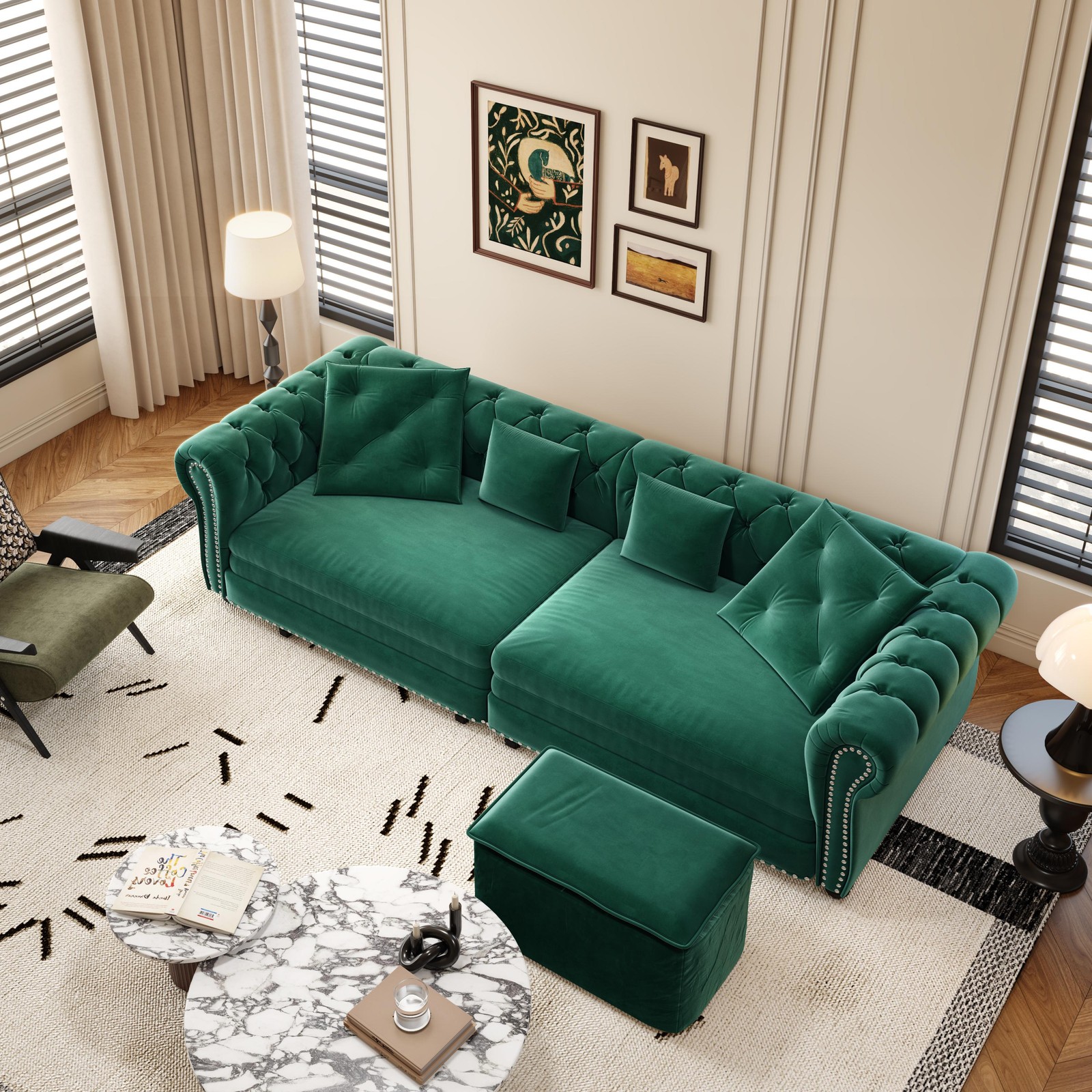 Chesterfield Sofa, 89 " W 3-in-1 Pull-Out Sofa Bed, Convertible Sleeper Sofa Bed
