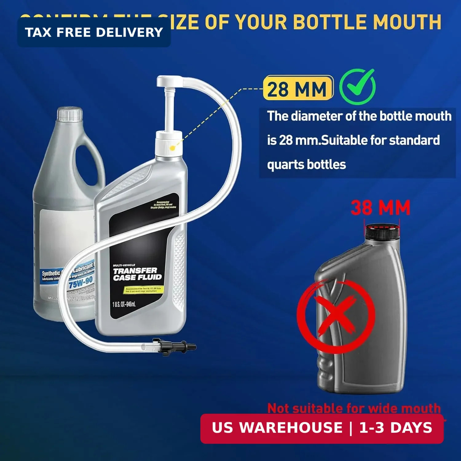 Fluid Pump for Standard Quart Bottles, 8cc Per Stroke, Premium Fluid Transfer Pu