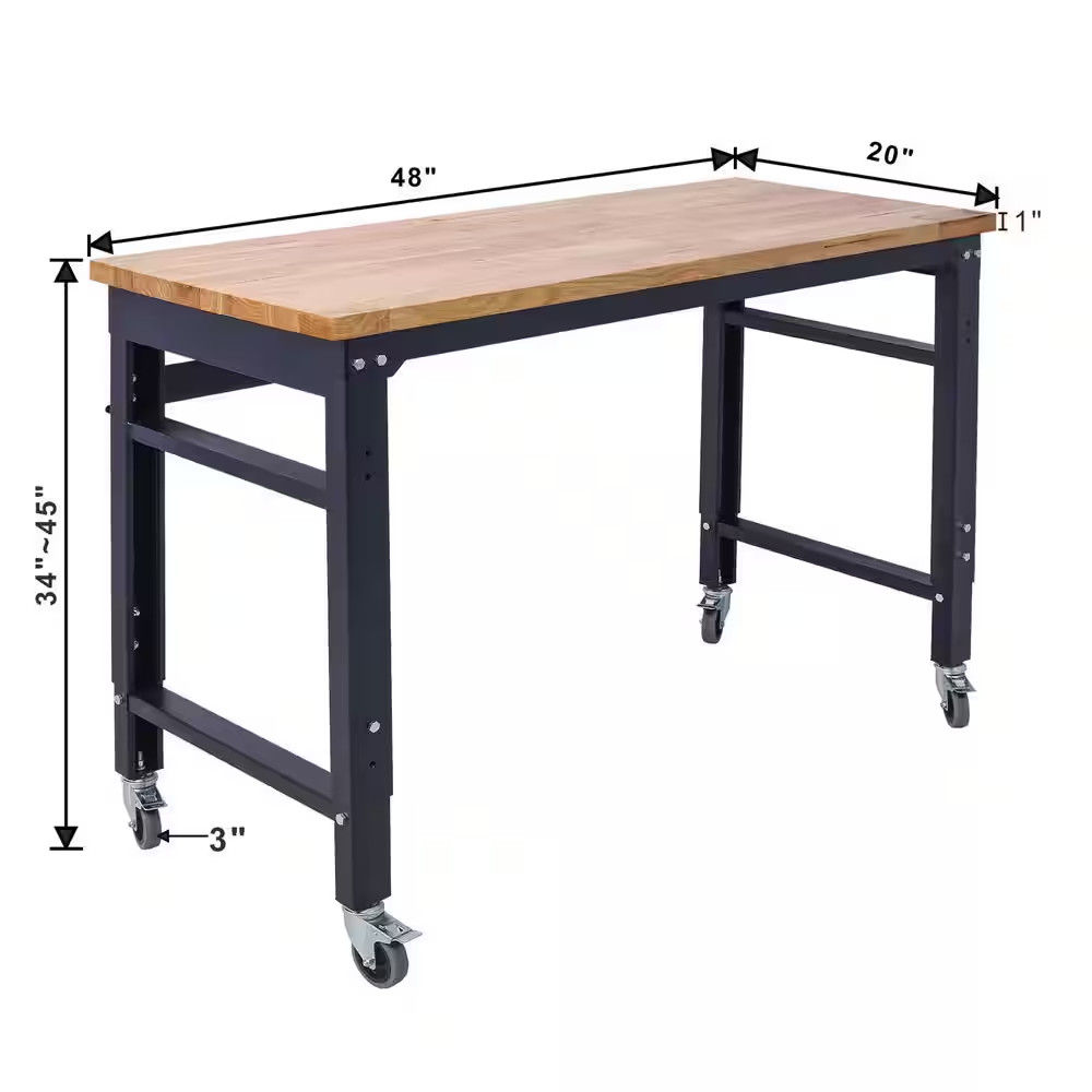 48 In. Wide Rolling Workbenches for Garage-Adjustable Height Workshop Tool Bench