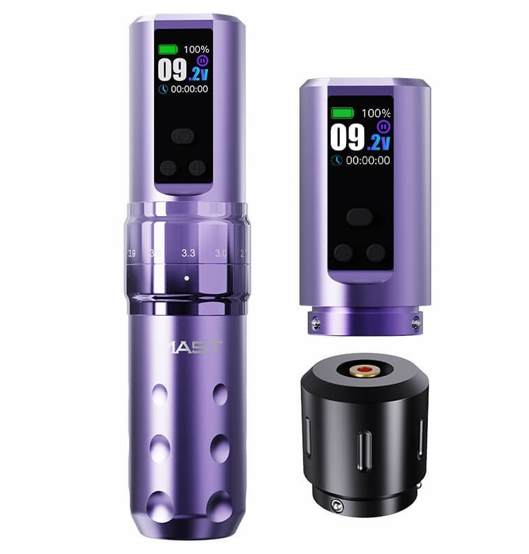 MAST Wireless Adjustable Tattoo Machine, Purple, Battery Included