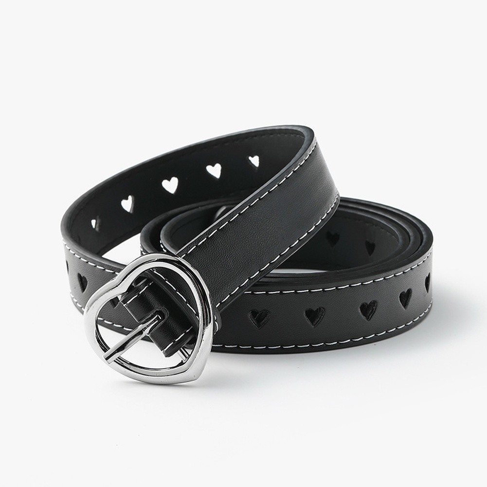 Korean Style Heart Buckle PU Belt for Women with Multiple Hole Adjustments