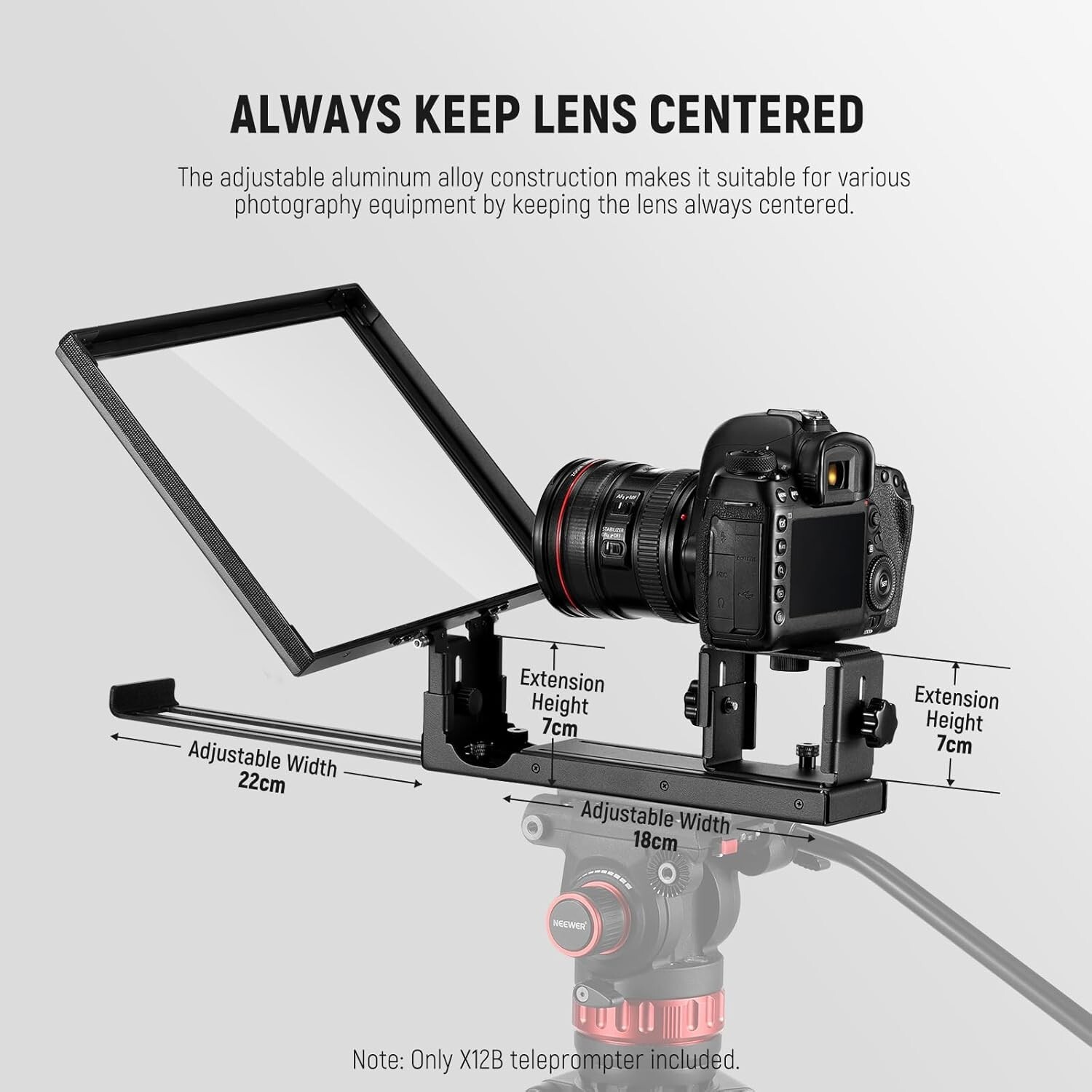 Teleprompter elevable de aleación de aluminio Basics X12B de 12" para iPad