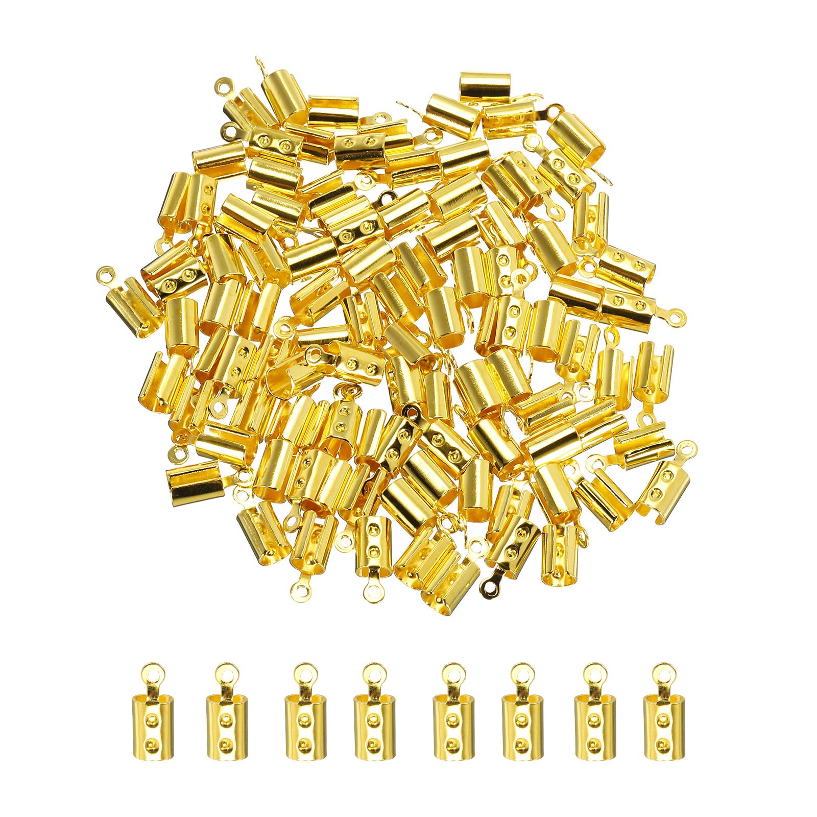 300Pcs Cord End Caps, 4.2mm End Caps Barrel Beads Kumihimo Iron (Gold)