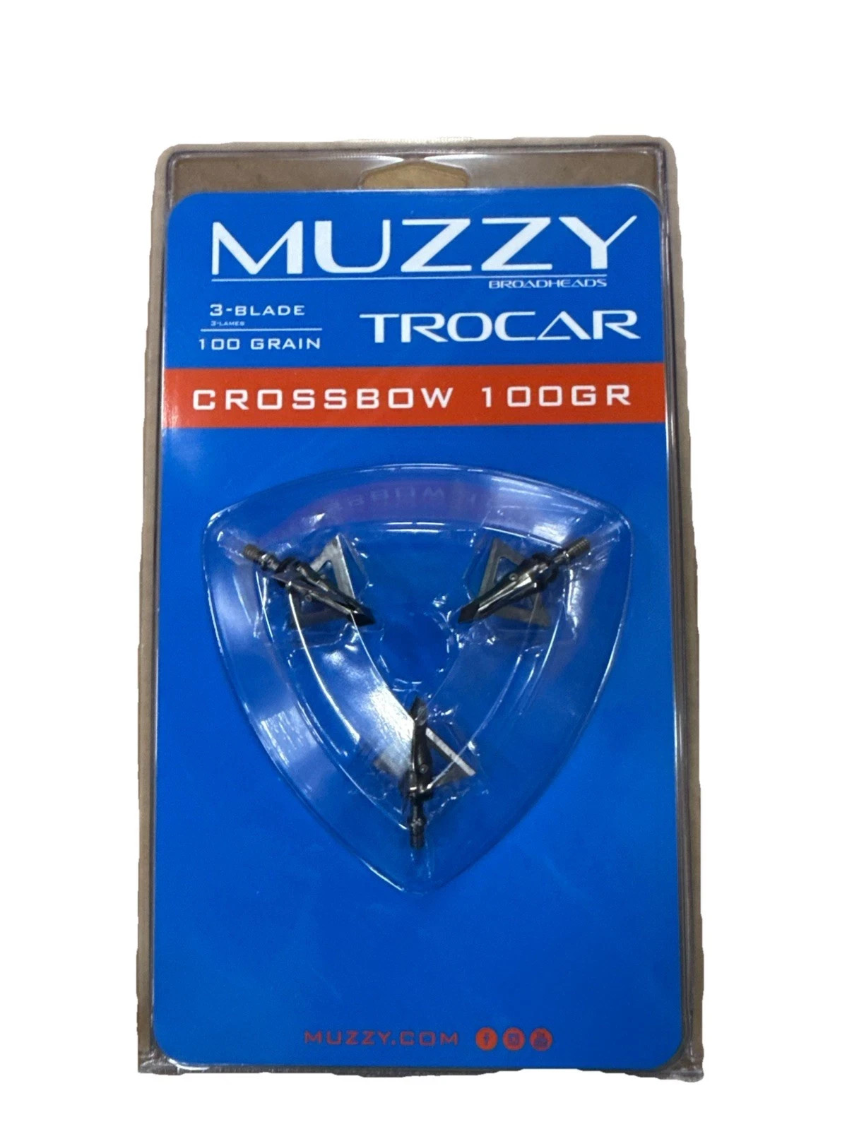 Muzzy Trocar Crossbow Archery Arrow Broadhead 100 Grain - 3 Pack