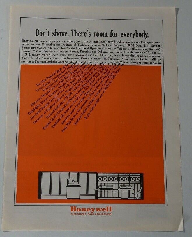 1963 HONEYWELL Room Size Computer Print Ad