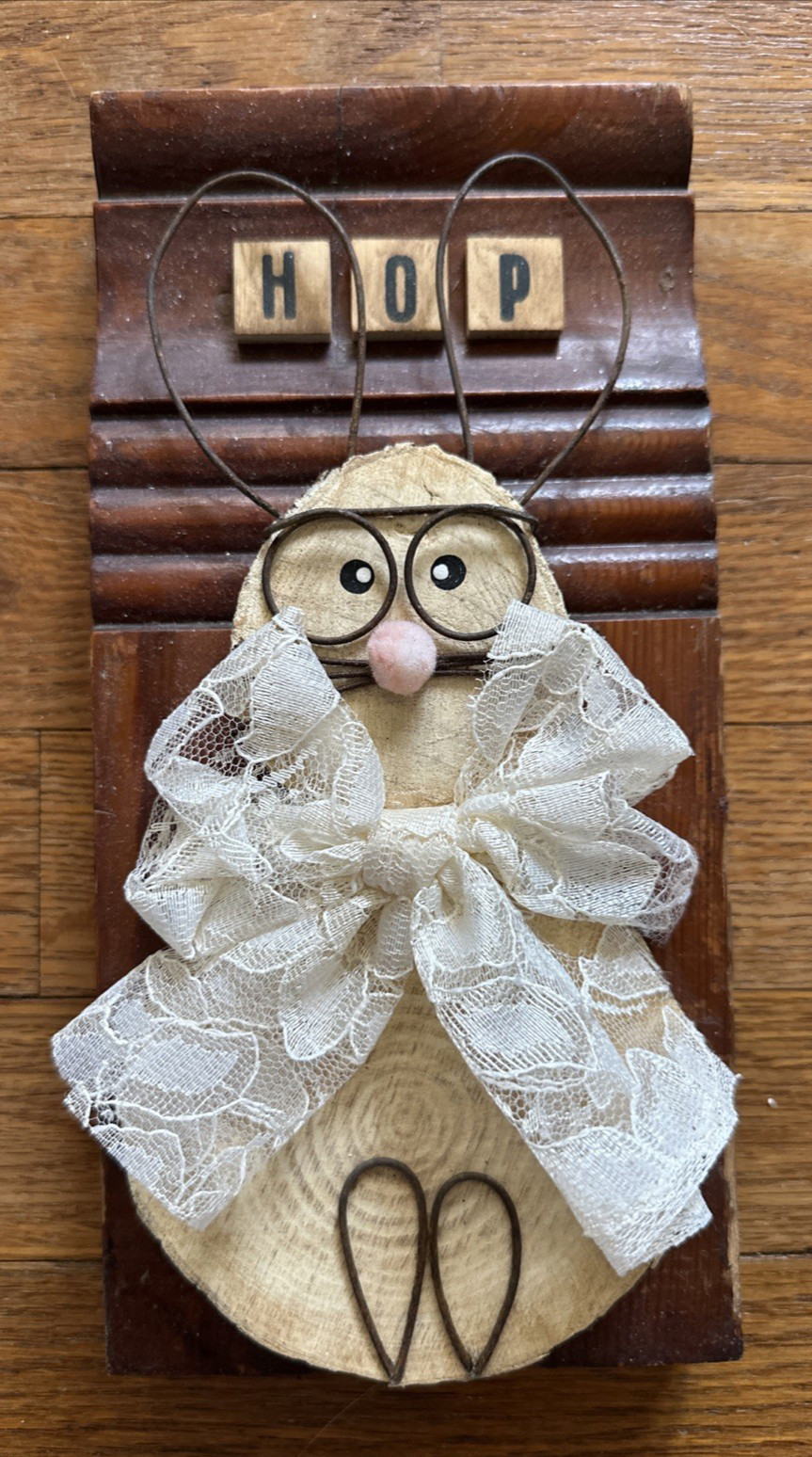 OOAK Vintage Look Handmade Assemblage Reclaimed Easter Spring Rabbit Wallhanging