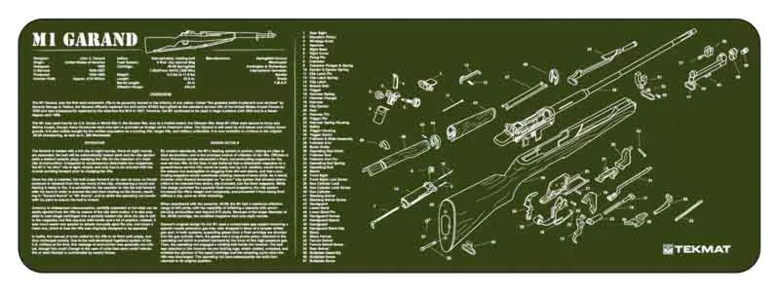 TekMat M1 Garand OD Green Gun Cleaning Mat, Black - Large Handgun Pad