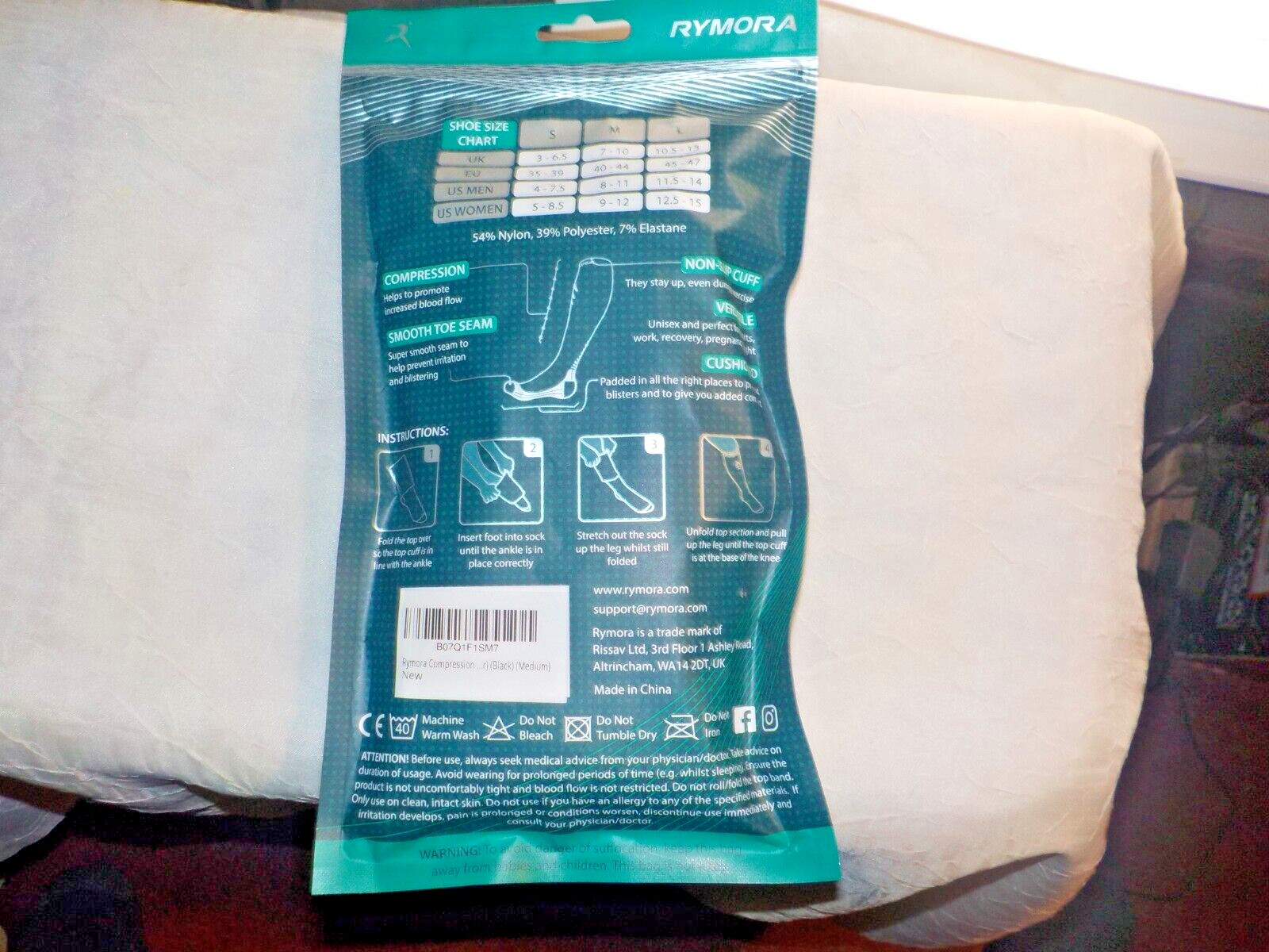 1 pair Rymora New Cushioned Compression Socks black Size medium Unisex