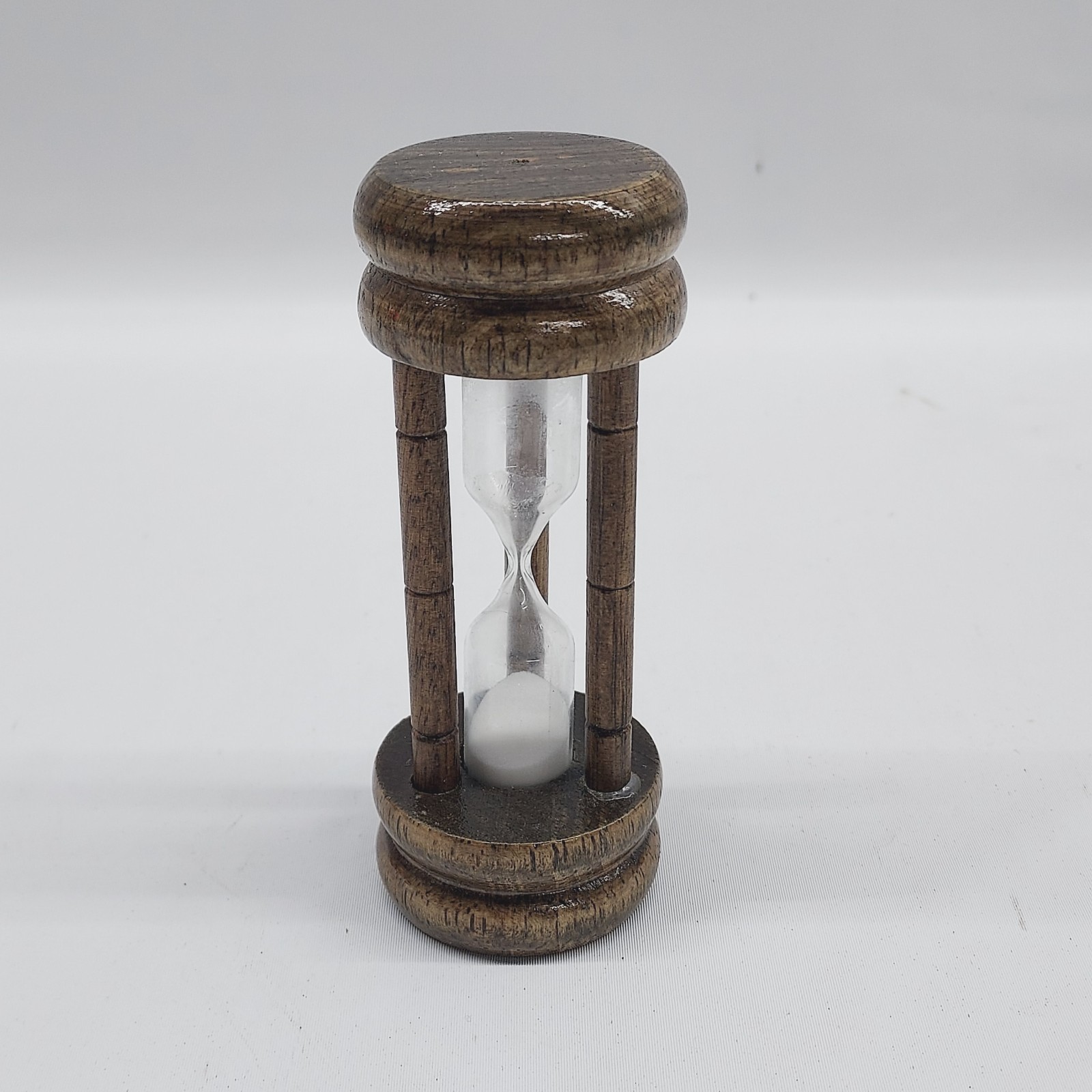 Vintage Rustic Wooden Sand Timer Hourglass White Sand 4" Office Desk Decor