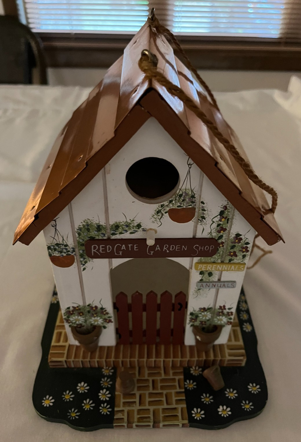Kathy Hatch Collection RED GATE GARDEN SHOP Wood Bird House w/Copper Roof 9.5"