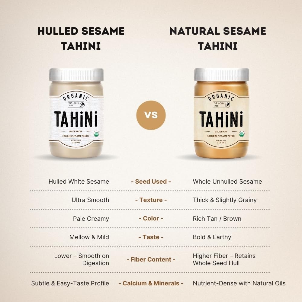 Organic Tahini Paste 16 oz (1lb) - Smooth Tahini Organic from Hulled Sesame S...