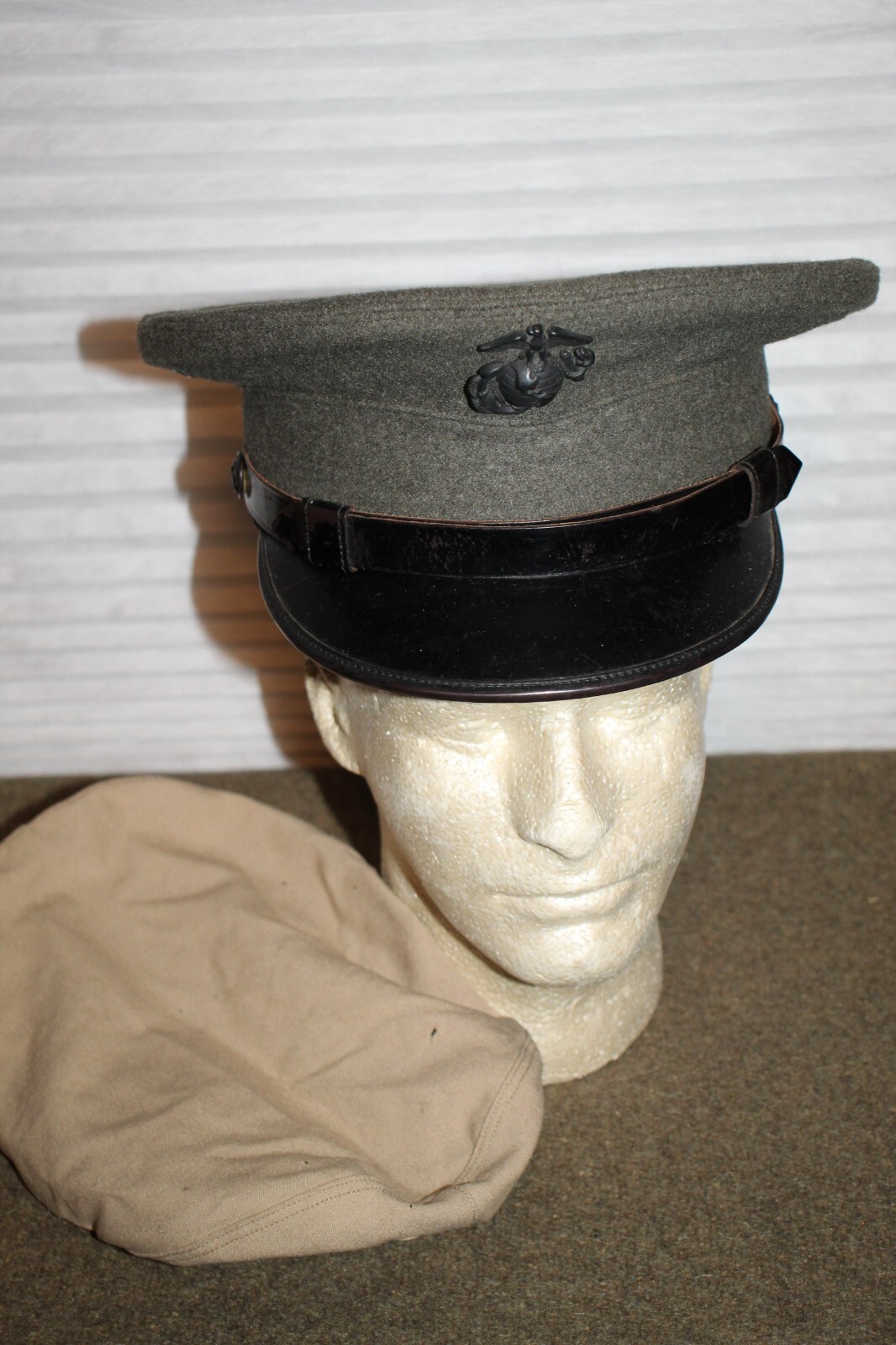 Original Early Vietnam War U.S. Marines Combat Vet Forest Green Wool Visor/Cover